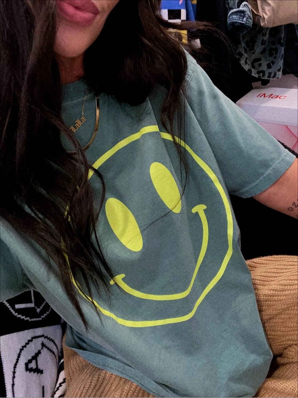 Dressed in Lala The World Needs Your Magic Oversized Tee in Sage + Neon